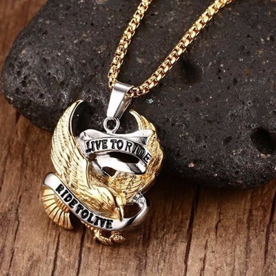 Bold and Edgy Biker Men Jewelry Live To Ride, Ride To Live Pendant Necklace for Male Stainless Steel Jewellery 24 inch