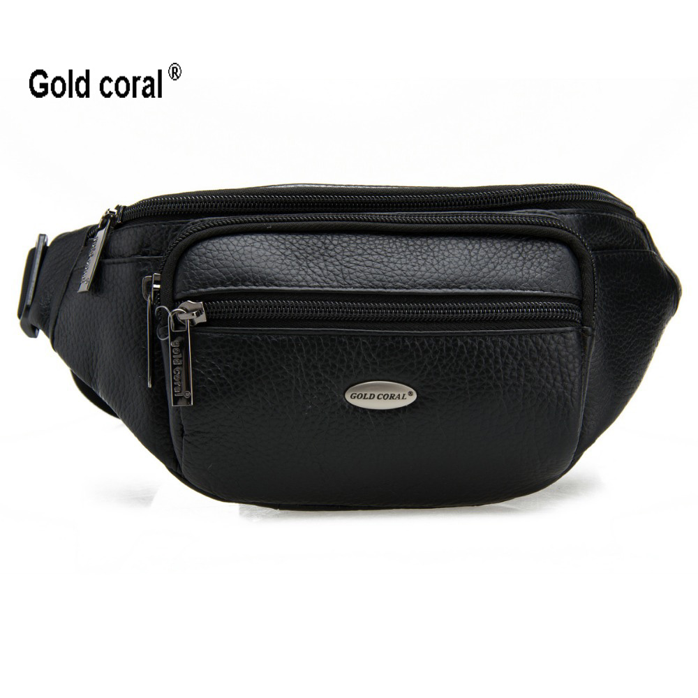 Men Bag Genuine Leather Fanny Waist Pack Chest Sling Cross body Bags Black