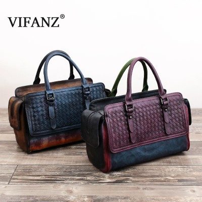 Crossbody Women Bags Handbags  Hand Woven Head Layer Cowhide Genuine Leather Large Hobos Handbag Totes Patchwork Vintage Tote 