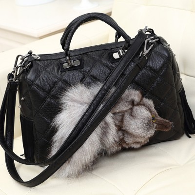 KIBDREAM Winter Fox fur Bag with internal Shoulder and Tote Hand Diagonal Interval Zipper Bag Fahion Women Bags 