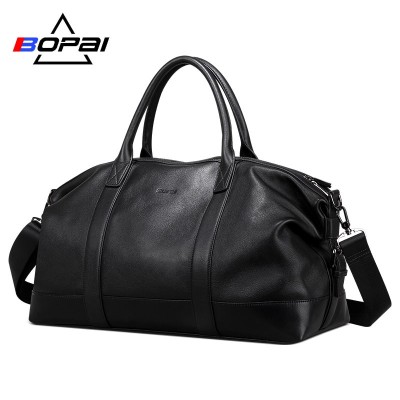 BOPAI 2019 Genuine Leather Travel Duffle Bags Men Soft Top Layer Cow Leather Weekend Travel Bags Unisex Real Leather duffel Bags