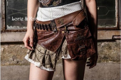 Rock Brown PU Steampunk Gothic bag Goth Shoulder Waist Bags Packs  Knight Style Women Men leg Thigh Holster Bag Punk Skirt 