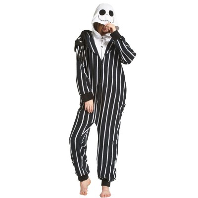 Jack Skeleton Cartoon Polar Fleece Skull Kigurumi Onesie Women Pajamas Men Adult Bodysuit Sleepwear For Winter Halloween Costume