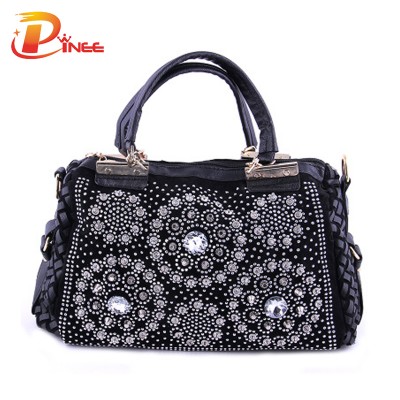 Rhinestone Handbags Designer Denim Handbags Women Fashion Handbags Rhinestones Women's purses and Ladies Handbags High Quality PU + Denim