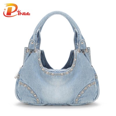 Vintage Denim Shoulder Handbags 2019 New Women Denim Bags Sweet High Quality Handbags With Diamond Ladies Tote Bag Messenger Bags