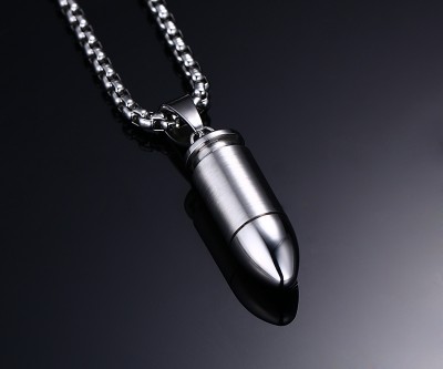 Mens Necklaces Stainless Steel Small Bullet Cylinder Pendant Necklace in Silver-color Men Hiphop Fashion Jewerly Accessories