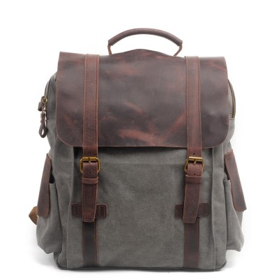 New Vintage Large Crazy Horse Leather + Canvas Backpack for Men Teenagers School Back Pack Women Laptop Bagpack Travel Bags 2019 