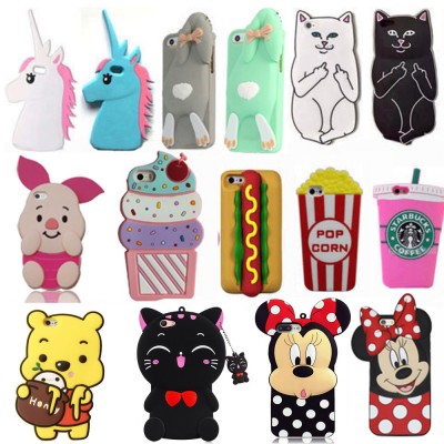 3D Cartoon Fashion Soft Silicone Phone Back Case Cover Skin Shell For Apple iPhone 5 5S 5C SE 6 6S 6 Plus 6S Plus iPhone 7 7Plus