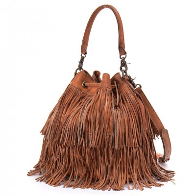 Vintage Small bucket women tote bag tassels genuine leather bag women messenger bags famous brand designer handbags high quality 