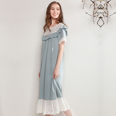 New Nightgown Women Short Sleeve Sleep Wear Lovely Sweet Princess Long Cotton Lady Night Skirt Clothes Sleepwear Vintage