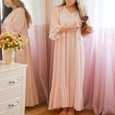 Loose Nightgown Women Long Nightdress Sleepwear Ladies Princess Sleepwear Ankle Length Nightwear Dress