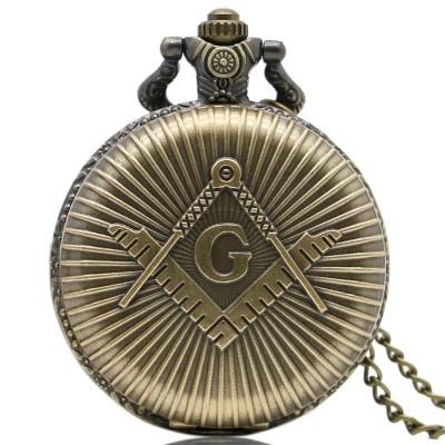 Freemasonry Masonic Design Antique Bronze Quartz Fob Clock Pendant Pocket Watch With Chain Necklace Drop Shipping