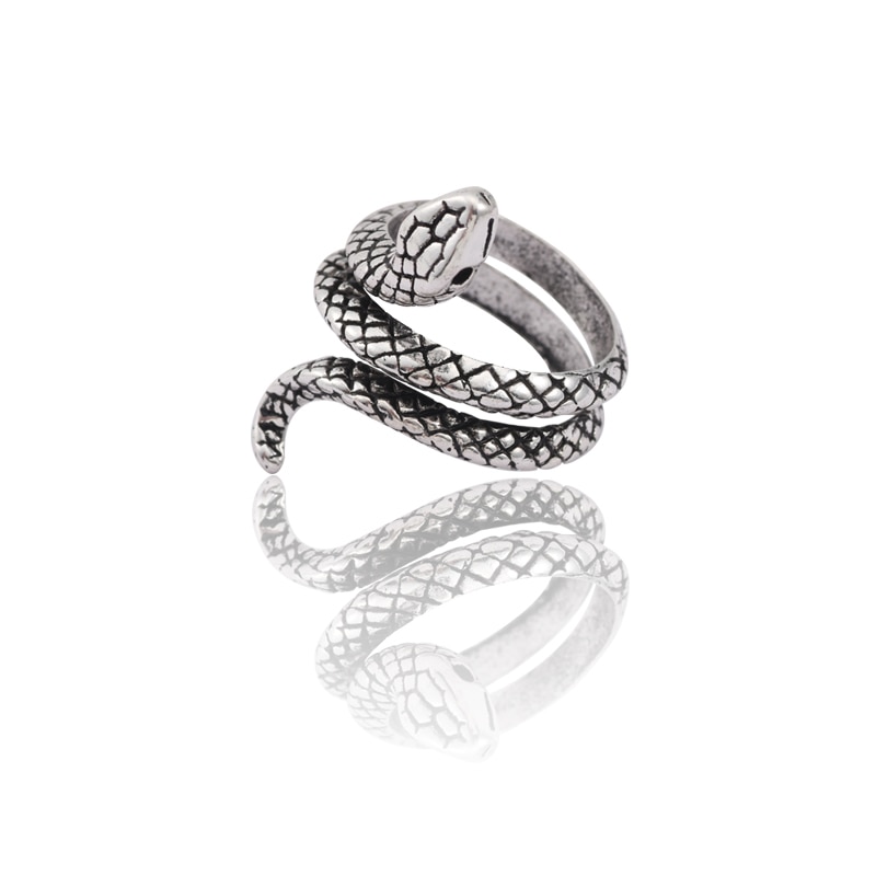 Vintage Punk Animal Ring Men Silver Snake Rings For Women Hip Hop