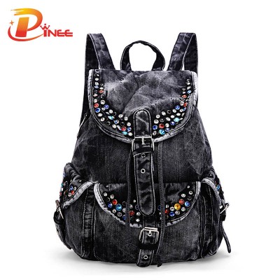 American apparel denim backpack Denim Women Backpacks Large Capacity Shoulder Bags Travel Bags Casual School Bag black blue denim backpack