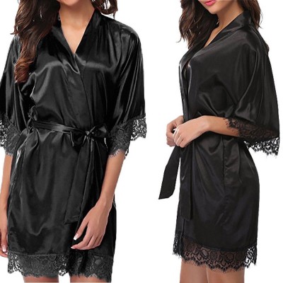 Sexy Sleepwear Women's bathrobe Lady Sexy Lace Sleepwear Satin Nightwear Soft Lingerie Pajamas Suit nuisette femme de nuit