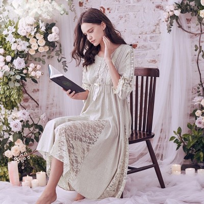 Sweet Nightgown Elegant Woman Longuette Night Dress Sleepwear