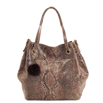 Genuine Leather Cow Serpentine Large Handbags Women Snake Casual Tote Shoulder  Hasp Bag Bucket Handbag Designer Fashion Brand 