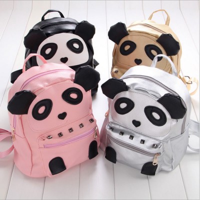 New 2019 Kids Cute Panda Backpack Fashion PU Leather Backpack with Rivet School Bags For Girls Children Backpacks Kindergarten 