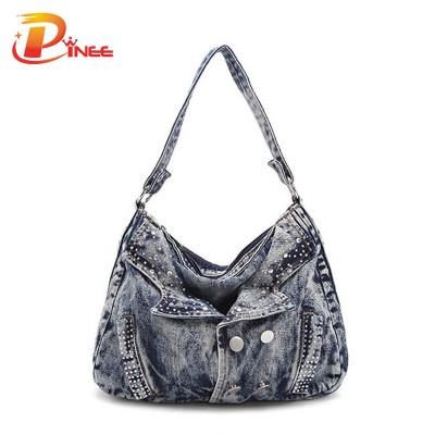 Vintage Denim Shoulder Handbags Women Fashion Bags Famous Brand Ladies Denim Handbag Small Crossbody Bag for Women Casual Motorcycle Bag Woman