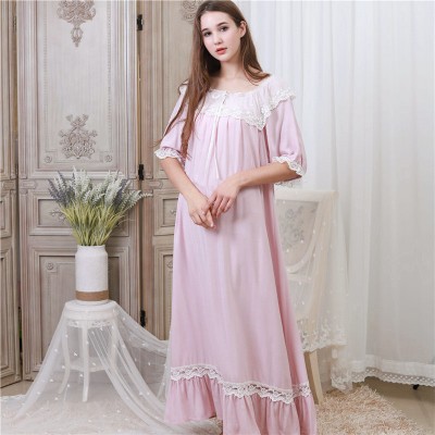 Elegant Sleepwear Women Nightgown Sleep Shirt Night Dress Vintage Princess Home Wear Nightwear Plus Size Nightdress Ladies