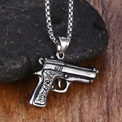 Fashion Mens Necklaces Pendants Stainless Steel Hip-hop Machine Gun Pendant Necklace for Men Boy Bike Punk Choker Colar Jewelry