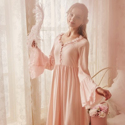 Elegant Nightdress Female Spring Court Retro Pajamas Long Sleeve Homewear Night G Women