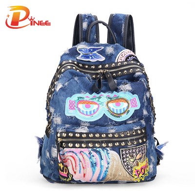 American apparel denim backpack Women's Denim Backpacks School Bags For Women Teenager Girls Shoulder Bag Large Travel black blue denim backpack 