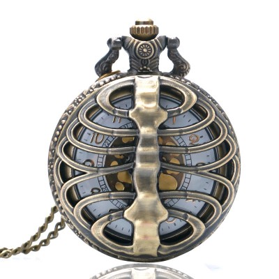 2014 New Bronze Spine Ribs Hollow Quartz Antique Pocket Watch for Men and Women P105