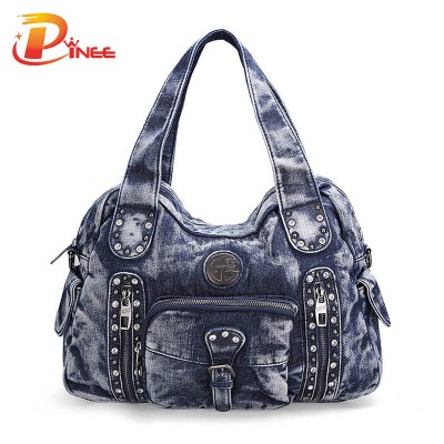 Vintage Denim Shoulder Bags Rock Style Fashion Denim BACKPACK Casual Shoulder Bags Vintage Demin Blue Top Handle Bags