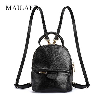 Brand Top Layer Genuine Leather Mini Backpack Women Leisure Travelling Bag for Teenage Lady