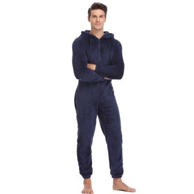 Men Warm Teddy Fleece Onesie Fluffy Sleep Lounge Adult Sleepwear One Piece Pyjamas Male Jumpsuits Hooded Onesies For Adult Men