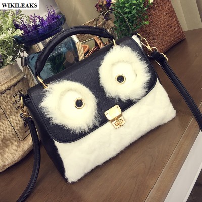 Women brand OWL Bag Crossbody Handbags Ladies gold buckle High Quality retro satchel Leather handles fur bolsa clutch pu cartoon 