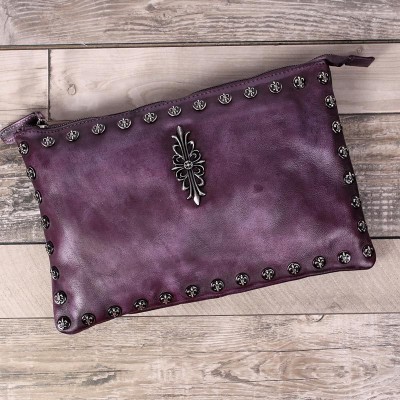 Genuine Leather Cowhide Retro Rivet Hand Bag Vintage Solid Women Party Day Clutches Crossbody Bags Shoulder Handbags Satchels 