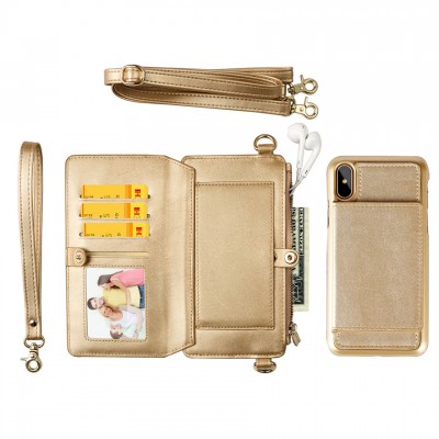 Golden Purse and Phone Case Bag Multi-function Phone case Messenger Bag for Iphone 6/6s/6 plus/6s plus/7 plus/8 plus/ 7/8/x Samsung s8/s8 plus Cell Phone Bag with Shoulder Strap Small Phone Bag Cell Phone Pouch Purse Purse with Phone Holder