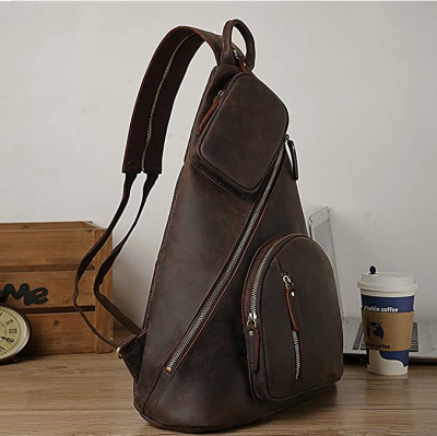 New Brand Mens Leather Crossbody Sling Bag Casual Shoulder Daypacks with USB Charging Port