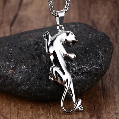 Men Necklaces Stainless Steel Jaguar Cheetah Collar Pendant for Men Animal Choker Kettingen in Silver-color Jewelry Kolye