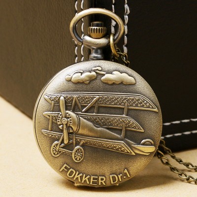 Vintage 3D Airplane Design Bronze Quartz Pendant Fob Pocket Watch With Necklace Chain Free Shipping Gift For Men Women