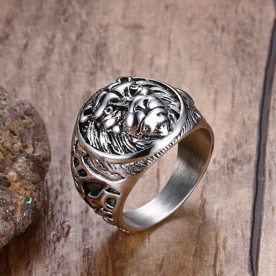 Mens Vintage Rings Stainless Steel Lion Head Rings in Silver color Metal Rock Punk Style Gothic Biker Men Jewelry Aneis Anillos