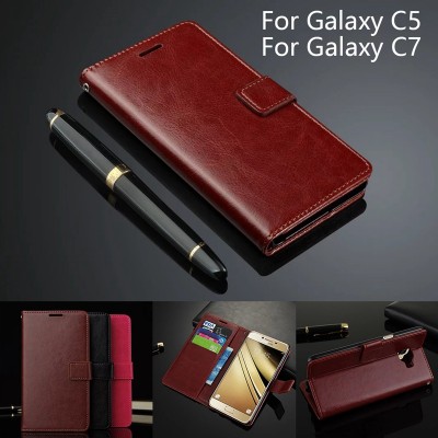 Leather Flip Case For Samsung Galaxy C5 C5000 Wallet Card Holder Case Cover For Samsung Galaxy C7 Ultra Thin Leather Phone Case