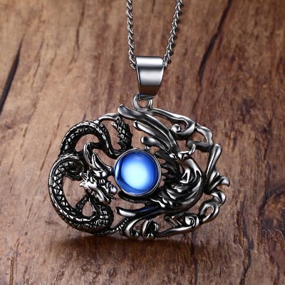 Chinese Feature Mens Necklaces Stainless Steel Dragon and Phoenix Pendant Necklace Men Vintage Punk Bike Jewelry Accessories