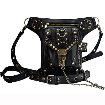 Hot sale PU Leather Punk Retro Rock Gothic Shoulder Bags Men women Leather Waist Fanny Pack Female Messenger Holster Leg Bag 