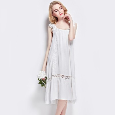 Female summer cotton solid Nightgown cute girl dress 100% Cotton Princess Womens Sleepwear Ladies