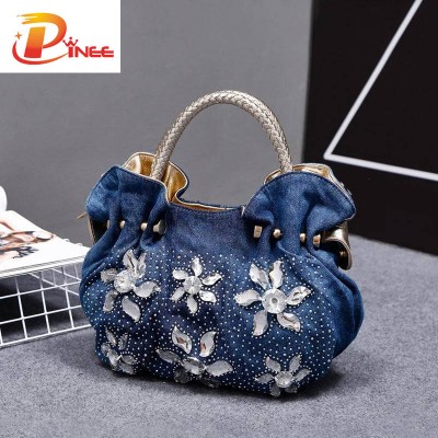 Rhinestone Handbags Designer Denim Handbags 2019 Woman Denim Handbags Bags Vintage Luxury Rhinestone Shoulder Bags Women's Small Bags Jean For Women