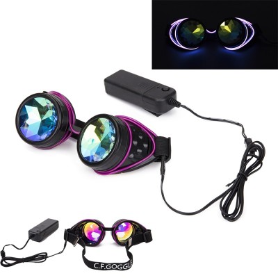 FLORATA Steampunk Goggles Welding Cyber Illuminated Punk Goggles Retro Gothic kaleidoscope Colorful Lens Cosplay Eyewear