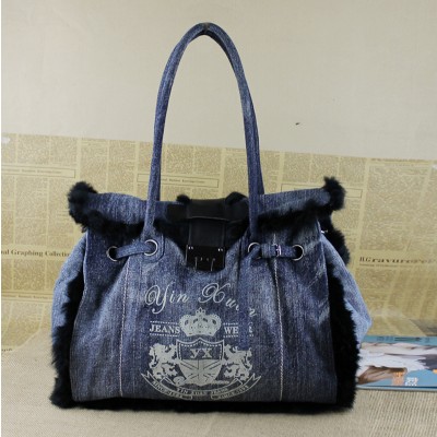 Vintage Denim Shoulder Handbags Fashion Simple Vintage Jeans Denim Women Bags HandBags Girls purse Shoulder Shopping Bag Totes