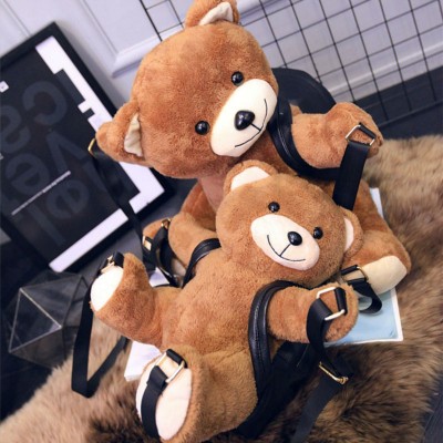 Winter College School Style Women Stuffed Ted Shoulder Bag Small Girl Purse Cute Small Warm Teddy Bear Shape Backpack B008 