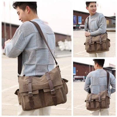 Practical Business Messenger Bags For Men Student A++ Canvas Crossbody Shoulder Pack Retro Solid Casual Office Travel Bag