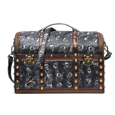 Personalized Caribbean pirate treasure box bag big size retro sail map skull trunk handbag organizer home decoration 