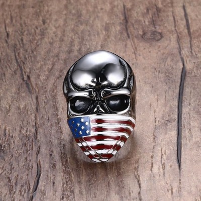 Mprainbow Skull Rings for Men Stainless Steel American Flag Mask Skeleton Big Cocktail Ring Punk  Biker Fashion Jewelry anel