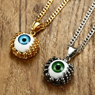 Gothic Dragon Claw Evil Blue Eye Skull Pendant Necklace for Men Jewelry Stainless Steel Vintage Male Punk Retro Jewellery 24
